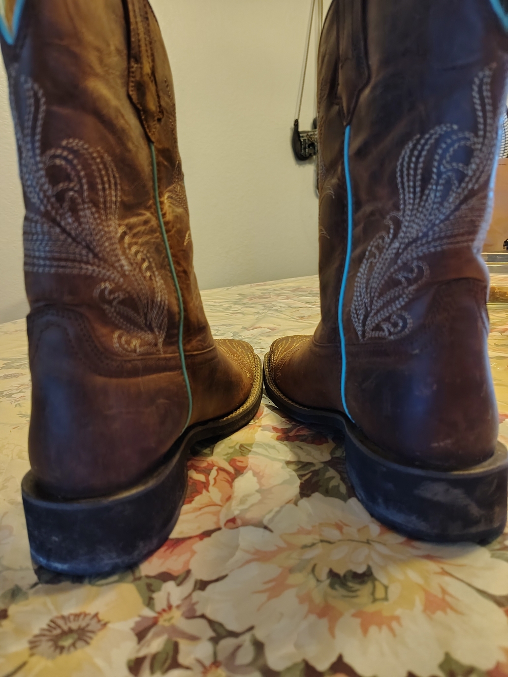 Brown Leather Western Boots with Turquoise Accents - Picture 2 of 10